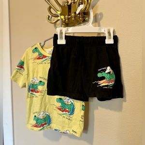 H&M boys surfing dinosaur shirt and matching shorts